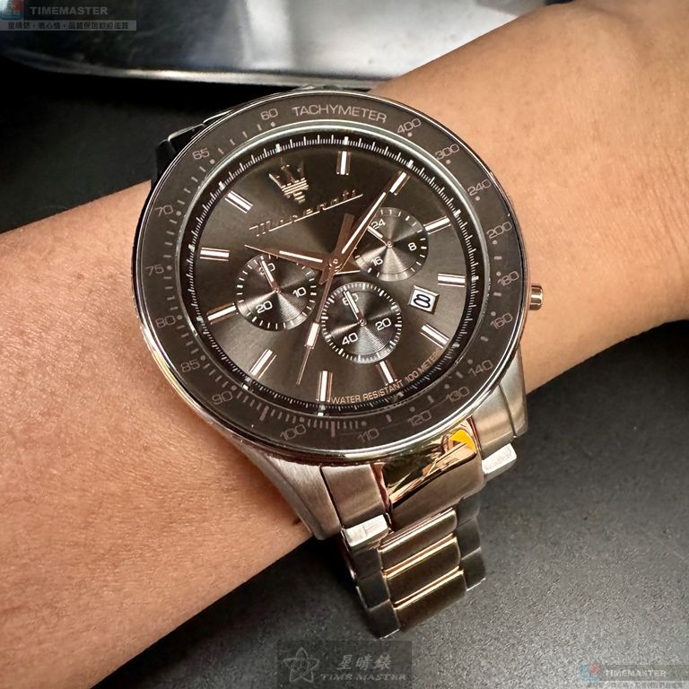 [星晴錶業]MASERATI手錶,44mm,R8873640021古銅色錶面古銅色錶殼金銀相間精鋼錶帶款, , large