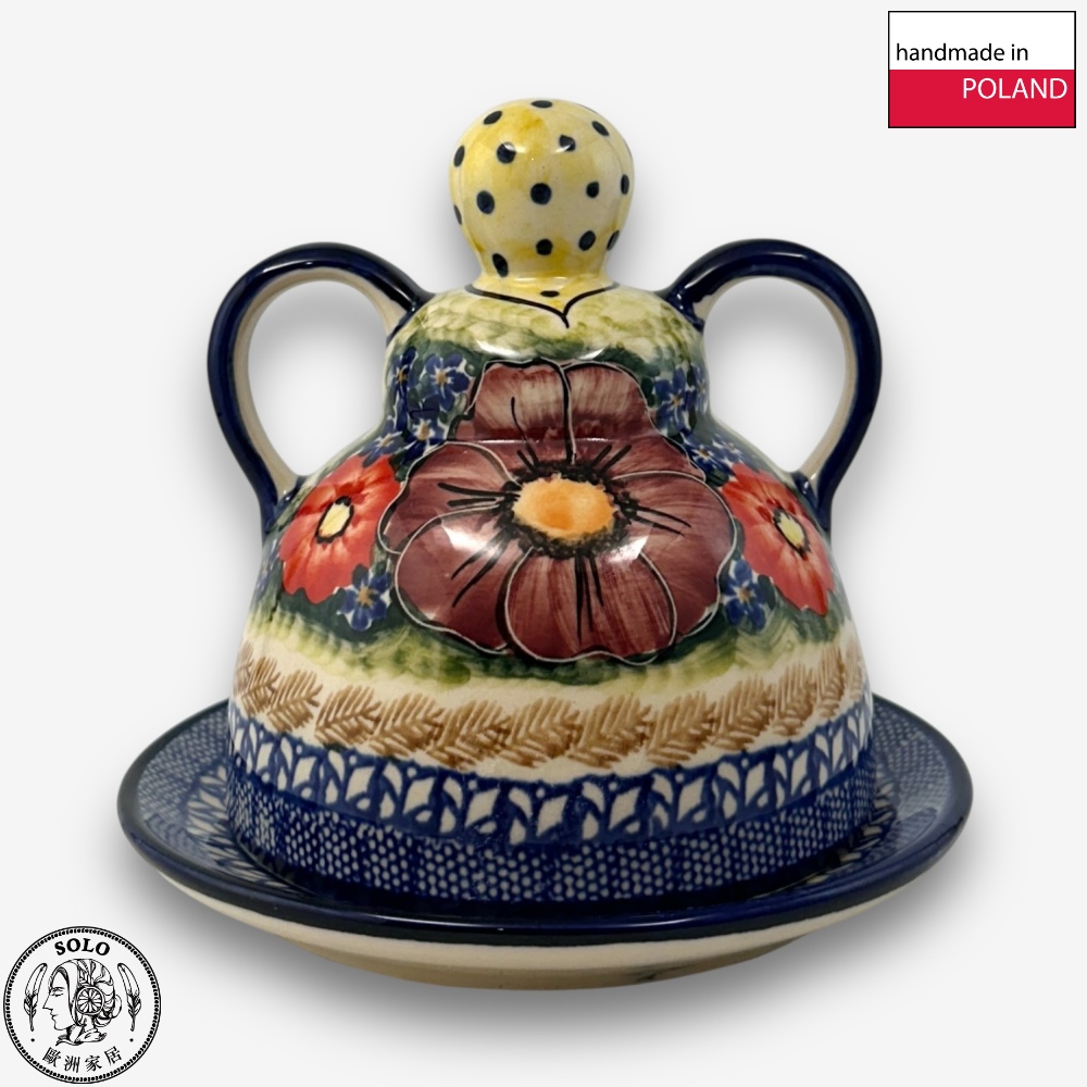 【SOLO歐洲家居】波蘭製 Cerraf 波蘭陶 14cm 起司娃娃 奶油盅/點心盤 雅紅之宴系列, , large