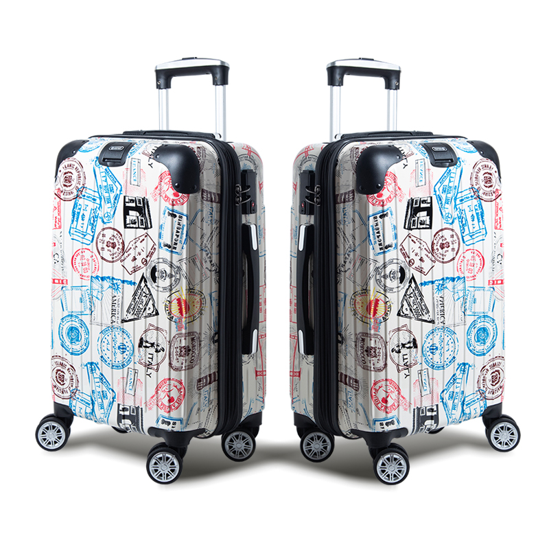 【Alldma鷗德馬】24吋郵戳拉鏈行李箱S4-白郵(贈保護套C2+B2棋盤束帶+多功能海關鎖), , large