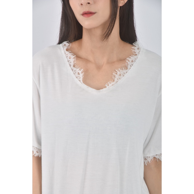 (L) tomoaggiel韓牌蕾絲邊白色短袖上衣二手衣, , large