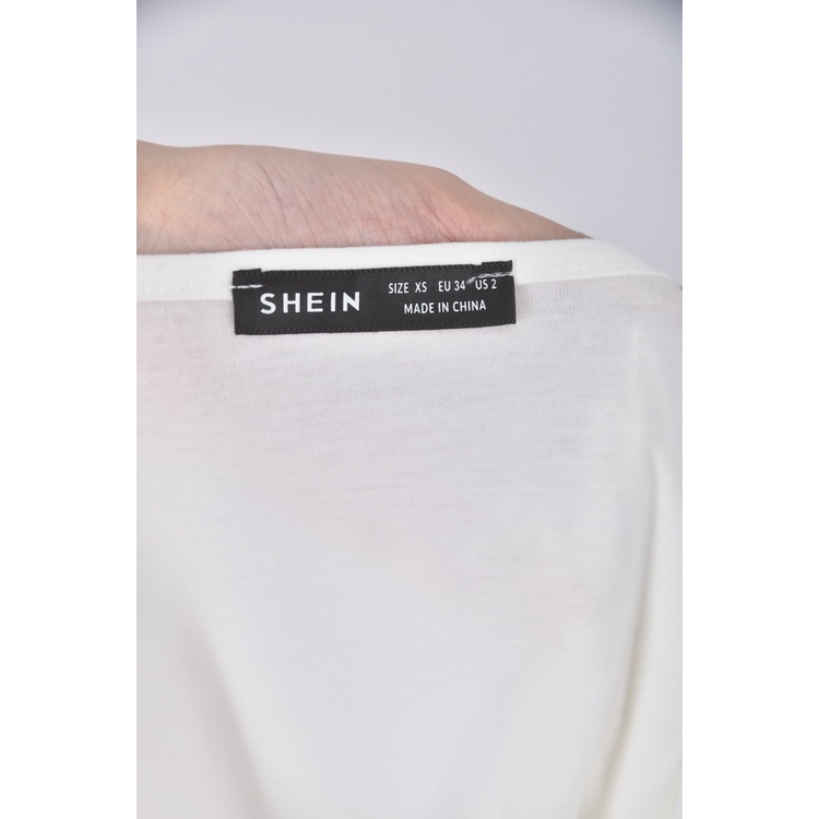 (S) shein質感V領白色短袖上衣二手衣, , large