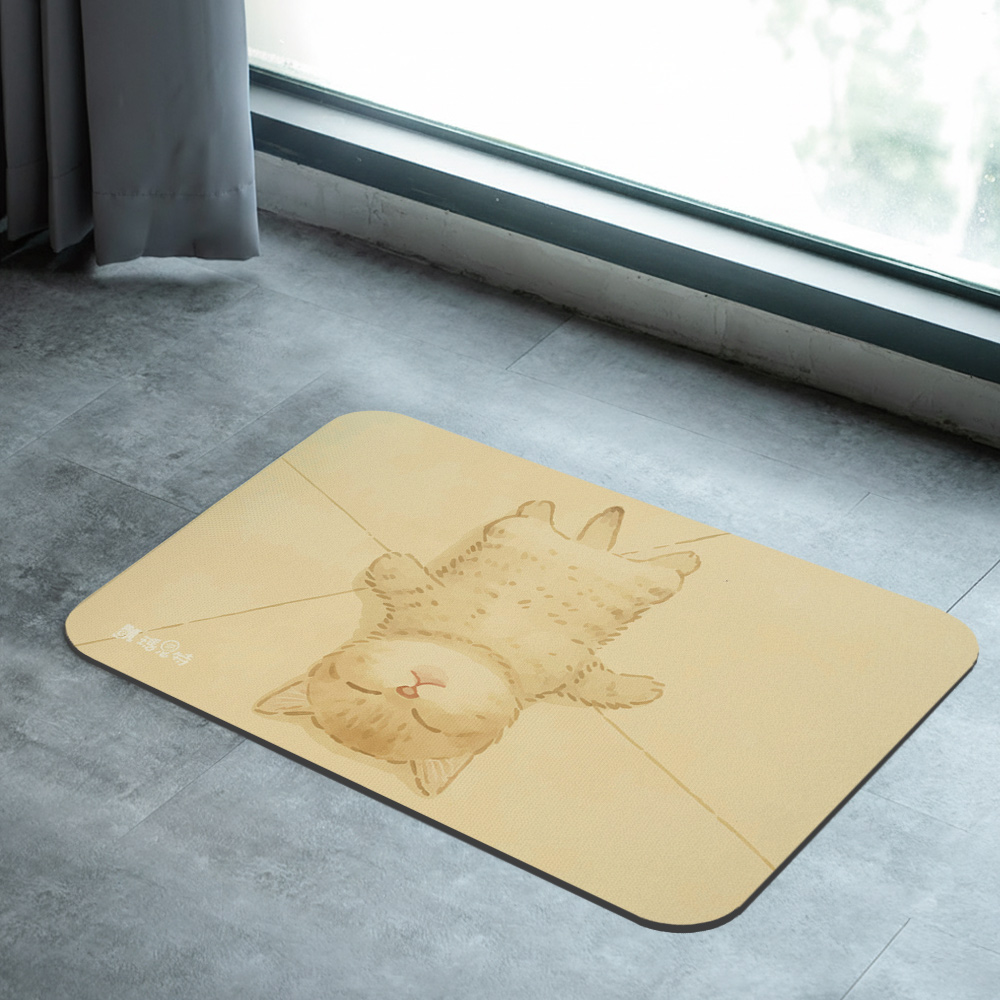 【怪獸】瑪思特 軟式珪藻土吸水地墊 睡癱貓系列 (60x40cm) -躺平貓, , large