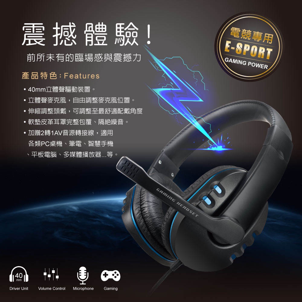 E-BOOKS S93 Blue Wing Headset Microphone with 2-turn 1 audio cable Stereo sound effect Clear sound reception Comfortable to wear for a long time, , large