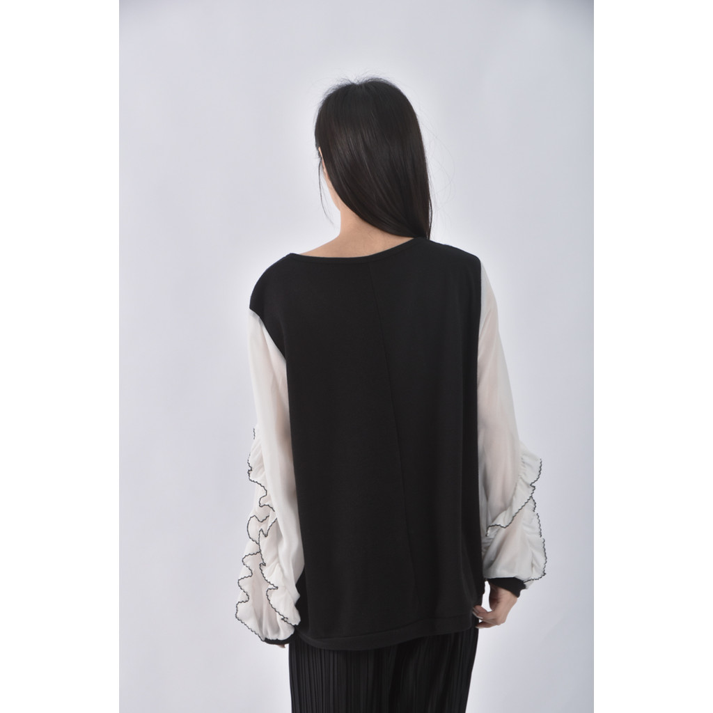 (XL) 拼色黑色長袖上衣二手衣, , large