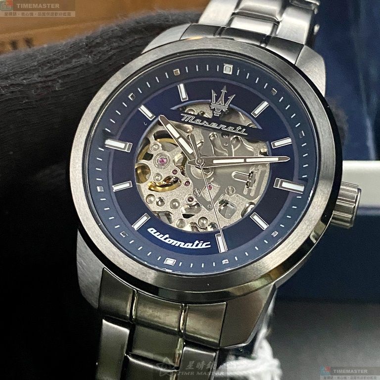 [星晴錶業]MASERATI手錶,44mm,R8823121001寶藍色錶面黑錶殼深黑色精鋼錶帶款, , large