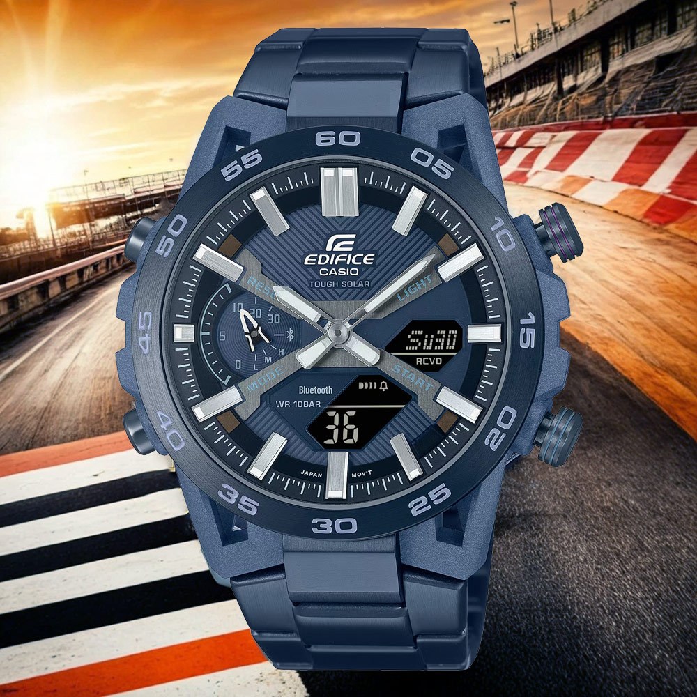 CASIO 卡西歐 EDIFICE 靛藍色 方程式賽車藍芽手錶 ECB-2000CB-2A, , large