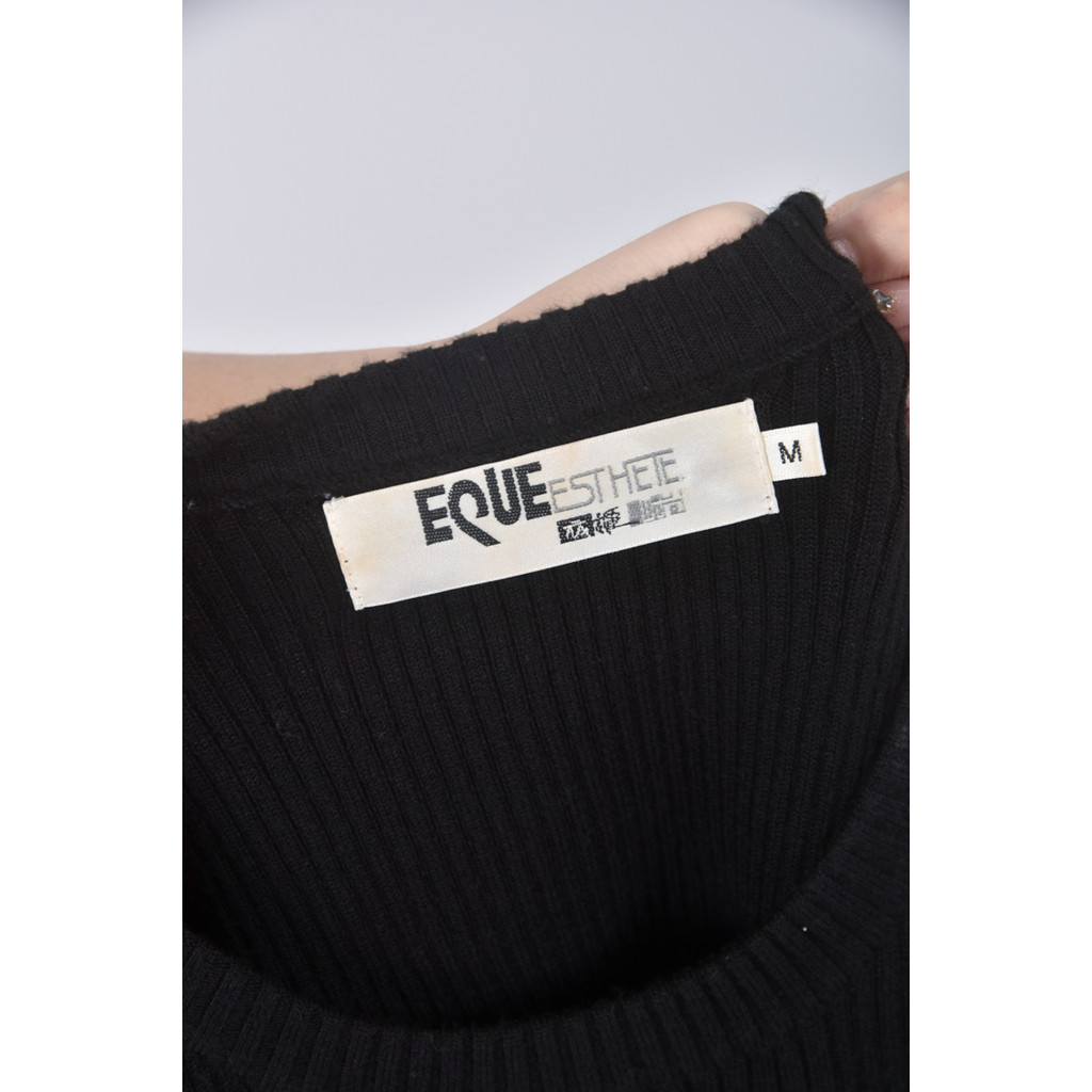(S) eque質感針織圓領黑色長袖上衣二手衣, , large