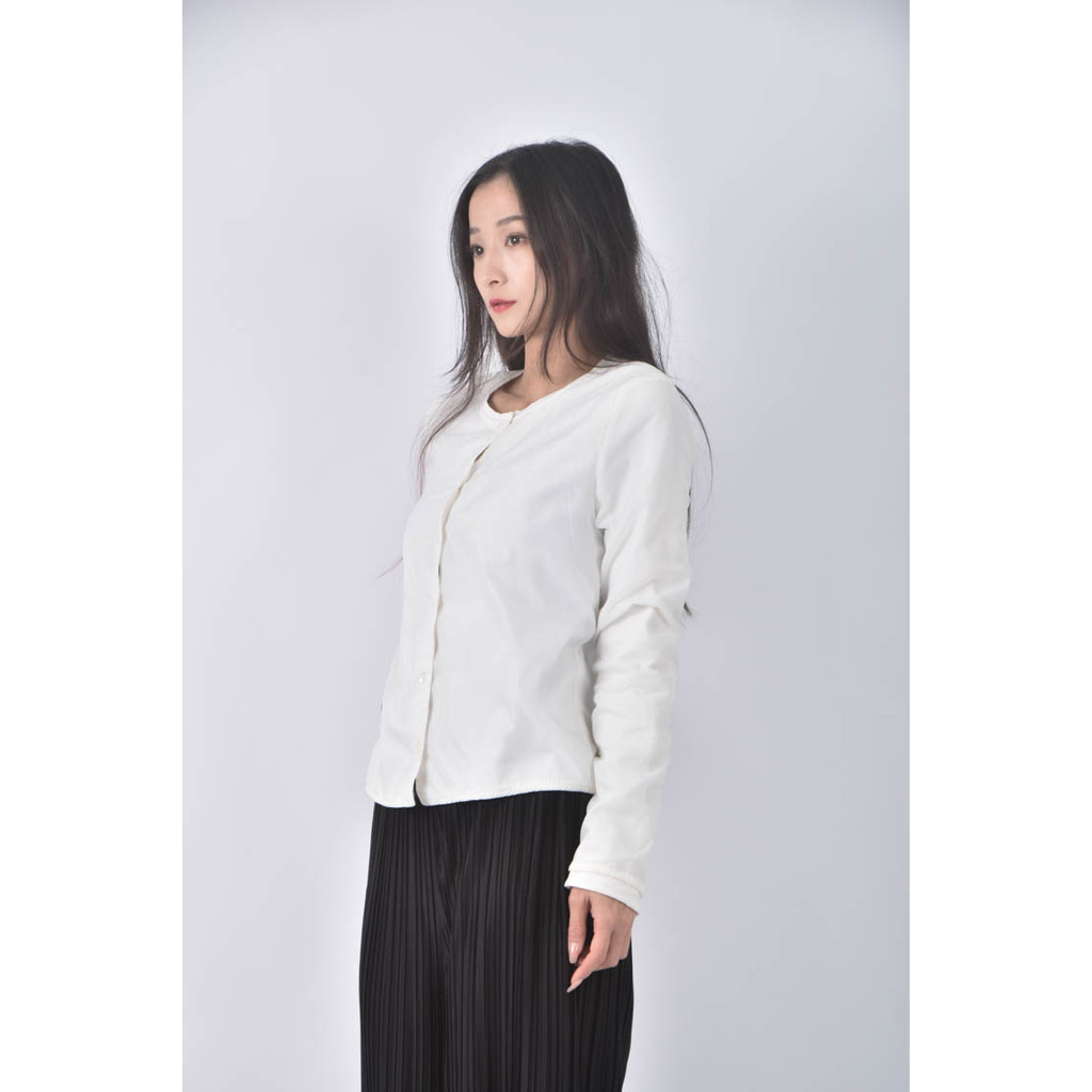 (S) 排扣白色長袖上衣二手衣, , large