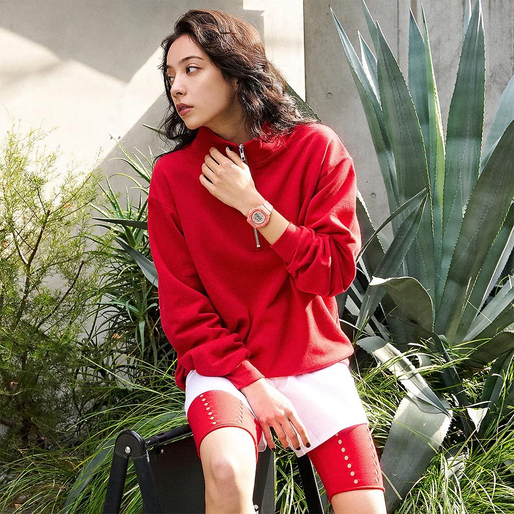 CASIO 卡西歐 G-SHOCK 計步藍芽手錶 清爽色彩女錶-珊瑚橙 GMD-B300SC-4, , large