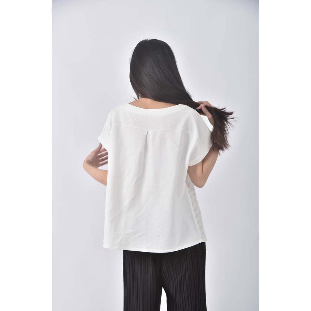 (XL) chica條紋白色短袖上衣二手衣, , large