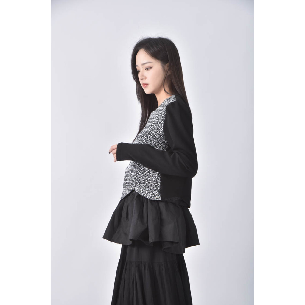 (S) 棉質設計感黑色長袖上衣二手衣, , large