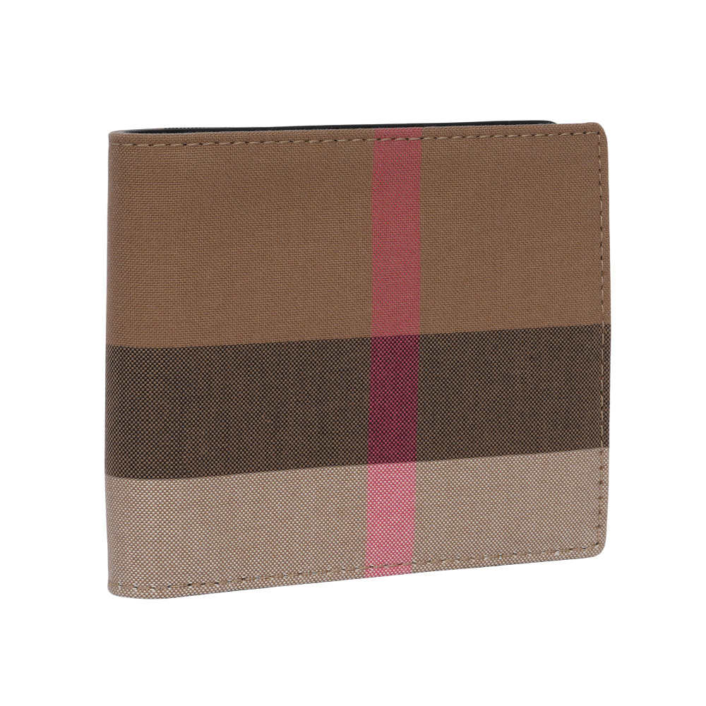BURBERRY 大格紋帆布對開8卡短夾(灰褐色/棕色), , large