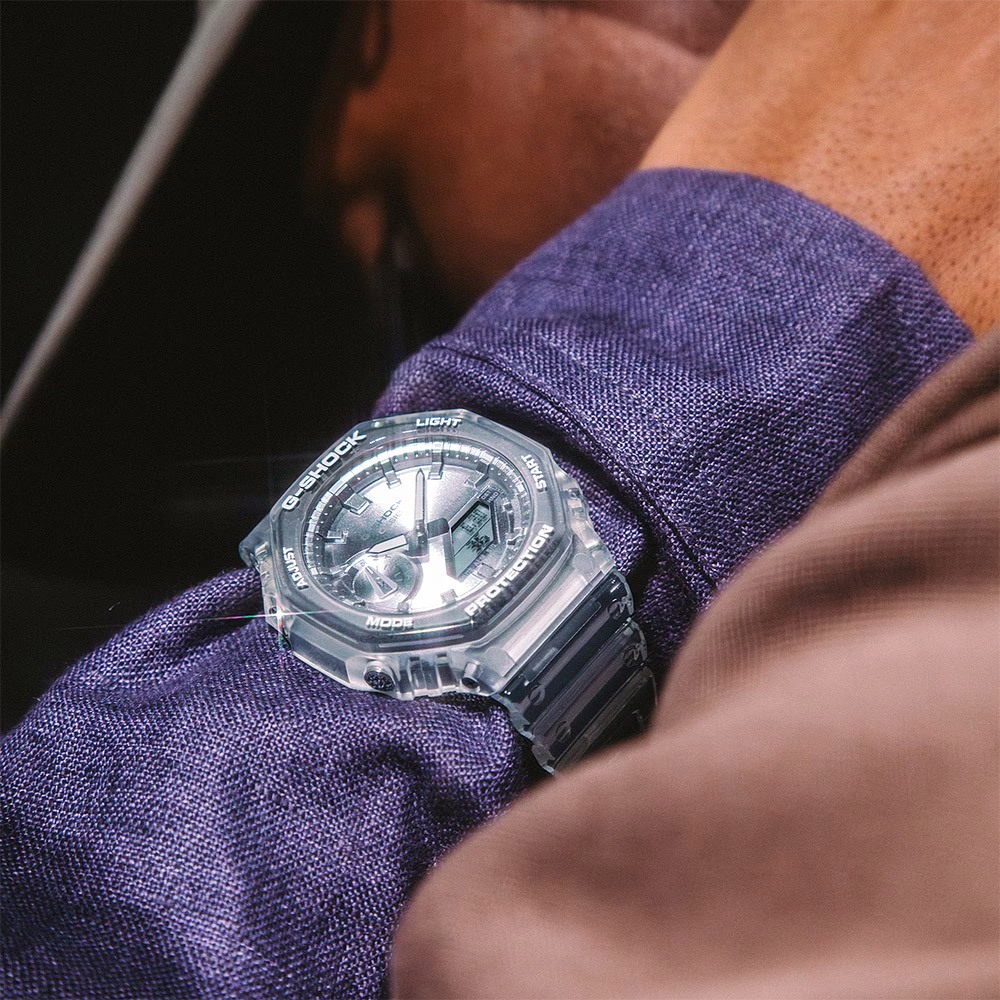 CASIO 卡西歐 G-SHOCK 半透明感 金屬蒸鍍工藝 雙顯電子錶 手錶 GA-2100BM-7A8, , large