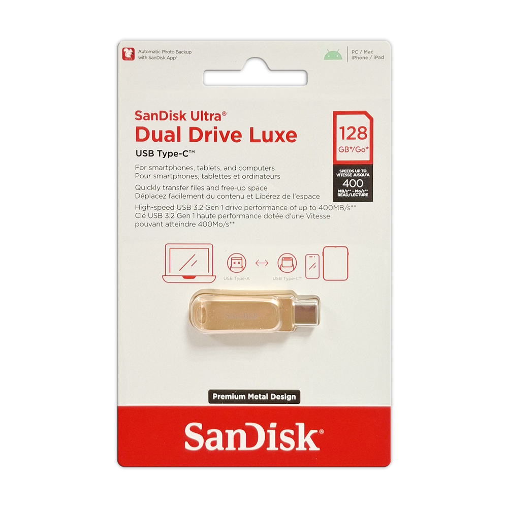 【SanDisk】Ultra Luxe 128G 金色 TYPE-C USB 3.2 雙用 OTG 旋轉隨身碟 讀取速度 400MB/s, , large