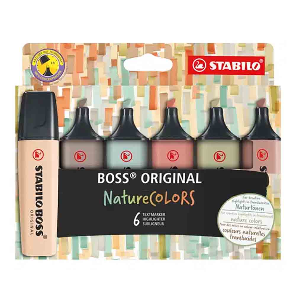 STABILO 德國 思筆樂 BOSS ORIGINAL NatureCOLORS 波士低飽和色經典螢光筆 6色組 /盒 ST70/6-2-2, , large
