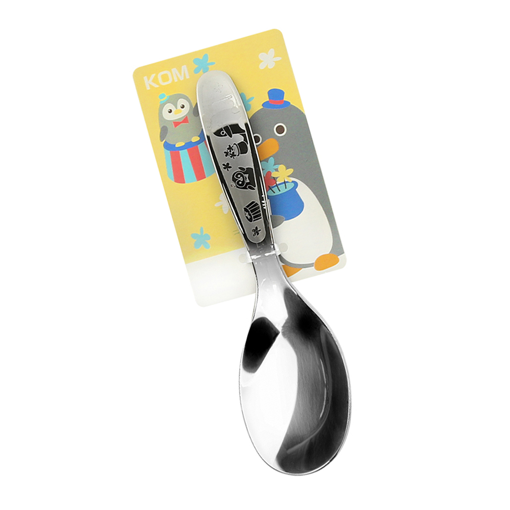 KOM316不鏽鋼兒童平底匙-企鵝&小企鵝-3入