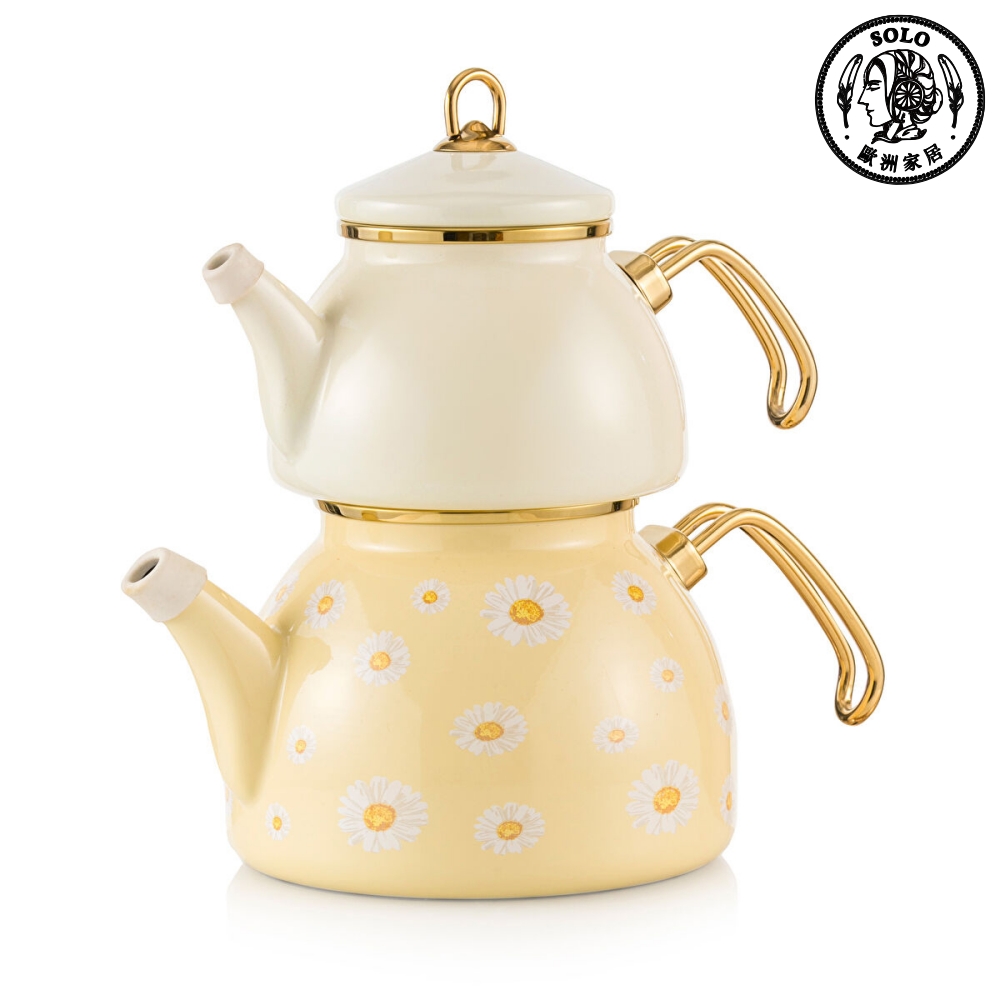 【SOLO歐洲家居】LCW Home 土耳其製 鄉村雛菊 琺瑯壺 子母茶壺 1.1L＋2.3L, , large