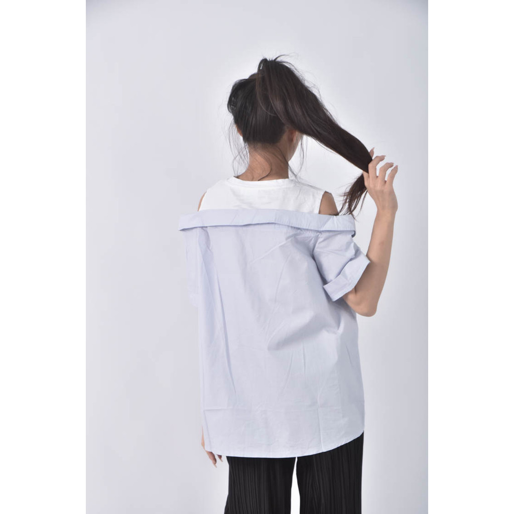 (XL) obdesign棉質露肩白色短袖上衣二手衣, , large