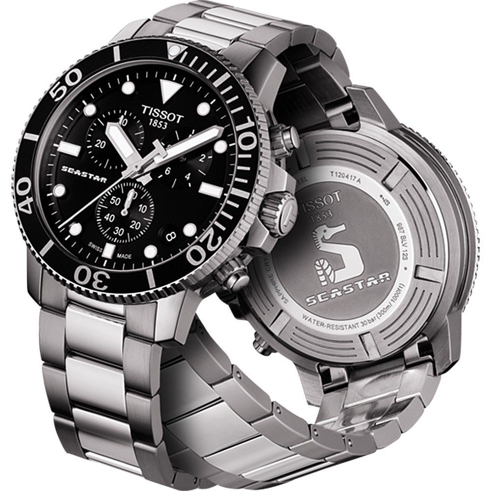 TISSOT 天梭 Seastar 1000 海洋之星300米潛水計時錶-黑x銀 T1204171105100, , large