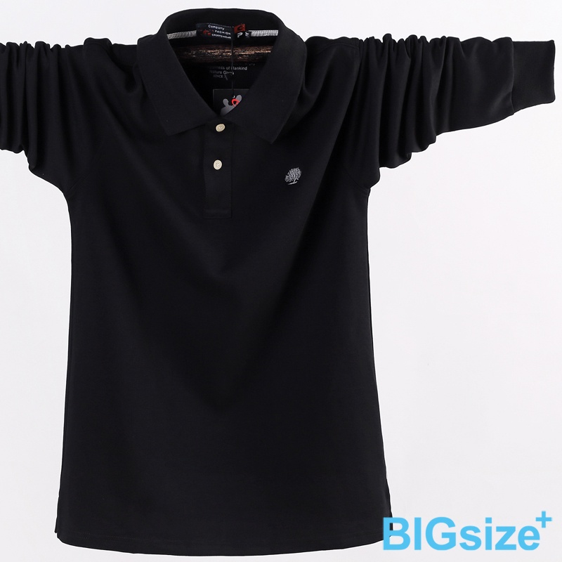 大尺碼-彈力-素面-長袖POLO衫-黑/灰/墨綠/藍-0201207, 01黑, large