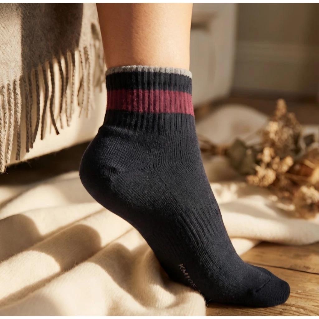 [Kaimei Cotton] 7-Pair Set MIT Made in Taiwan Pure Cotton 1/2 Towel Bottom Sports Socks Urban Black Two-Color Edges, , large