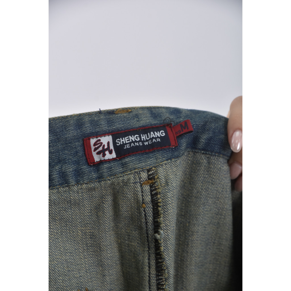 (3XL) sheng huang丹寧牛仔吊帶藍色長褲二手衣, , large