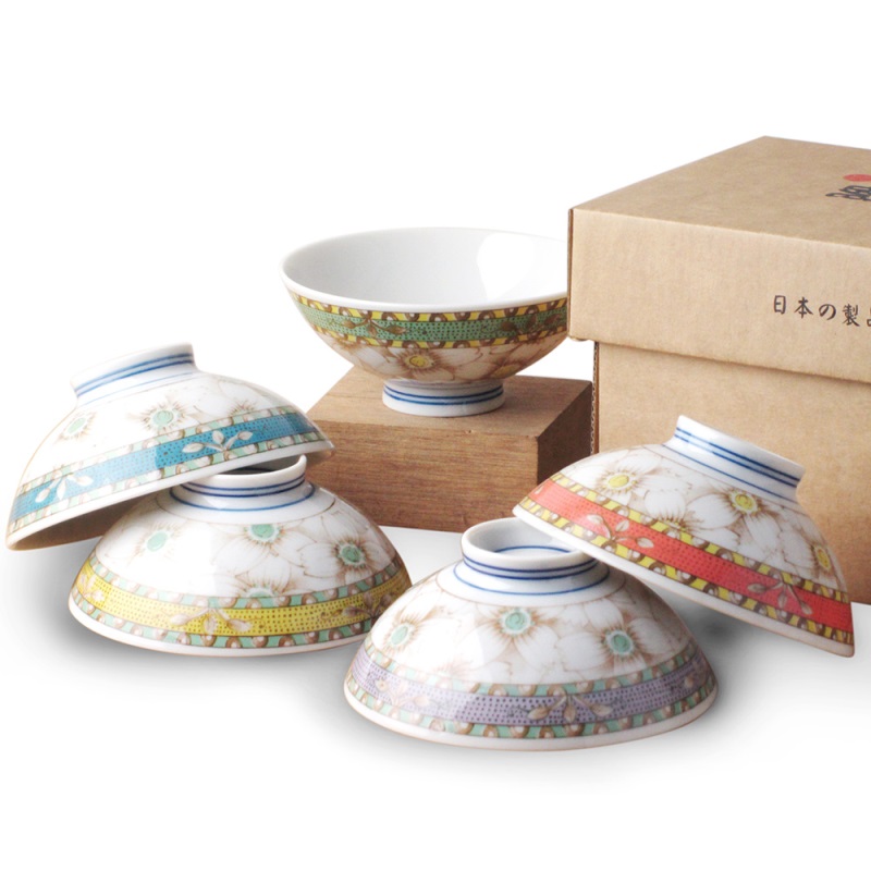 [豐名日本餐具] 4.0"飯碗禮盒組 大花五色入 / X04RB0-16-5