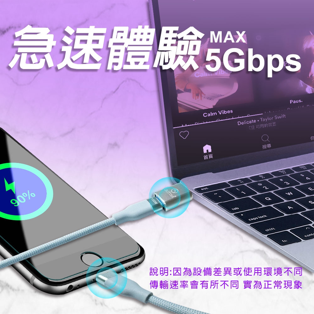 GliTTER GT-2590 USB轉TYPE-C轉接頭 快充支援 高速傳輸, , large