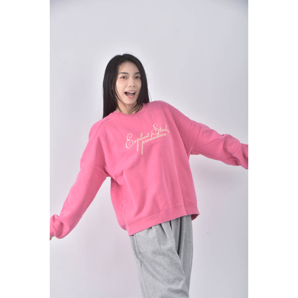 (F) acre運動質感圓領粉色長袖上衣二手衣, , large