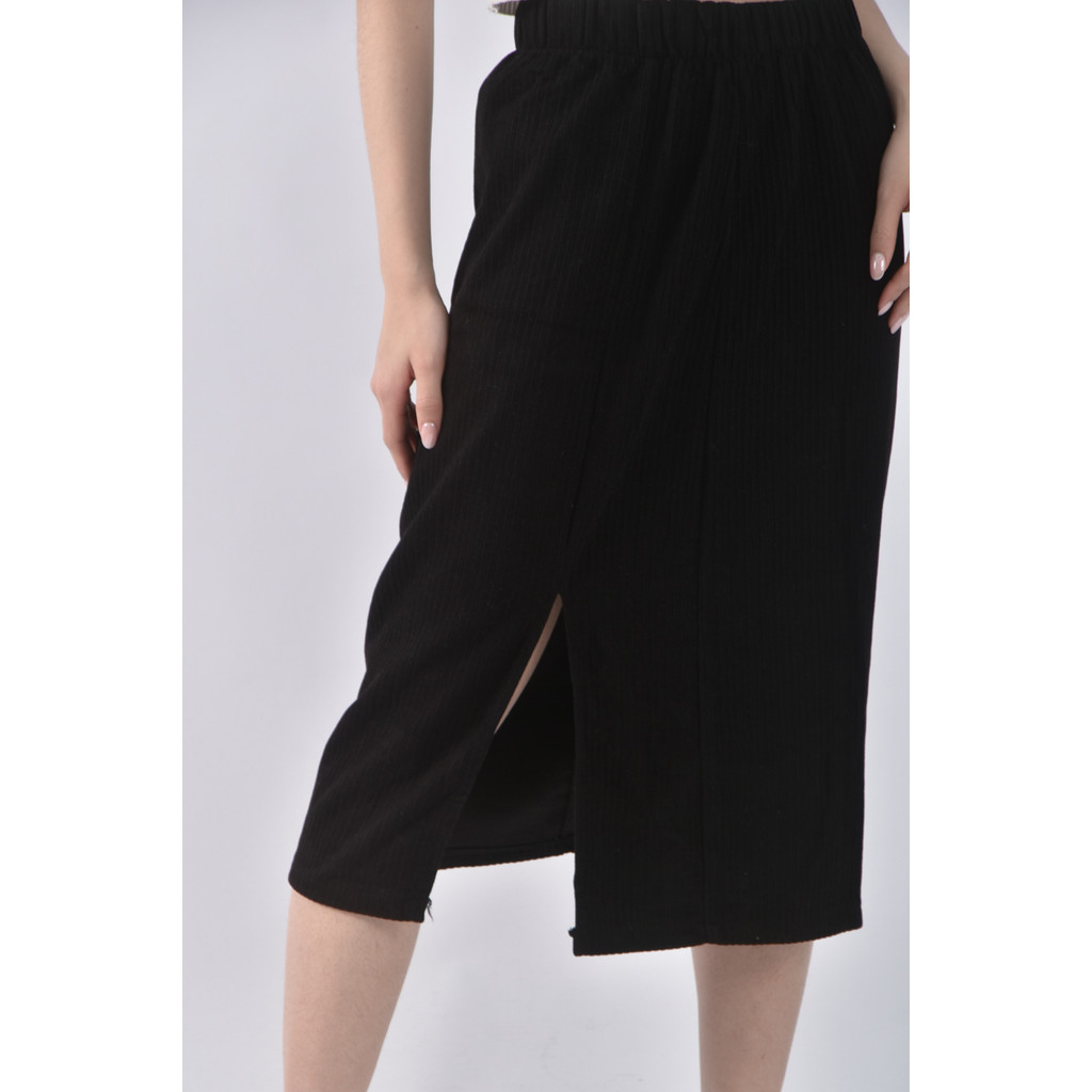 (M) 質感開衩黑色長裙二手衣, , large