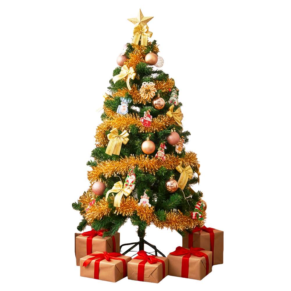 心可樂活-4尺120cm小美好套裝聖誕樹+優雅香檳金木質彩繪系飾品組(不含燈), , large