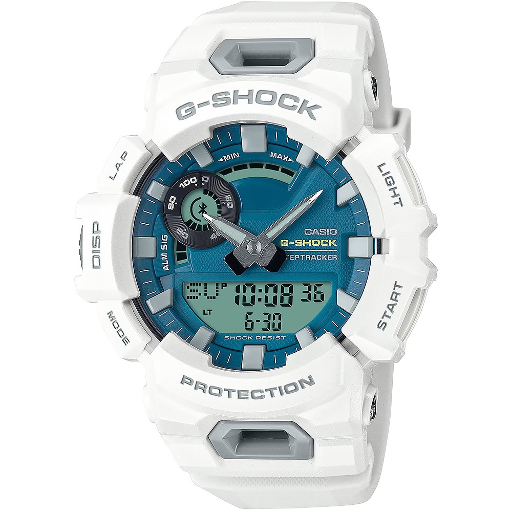 CASIO 卡西歐 G-SHOCK 亮藍綠面 運動生活藍芽多功能雙顯手錶 GBA-900CB-7A