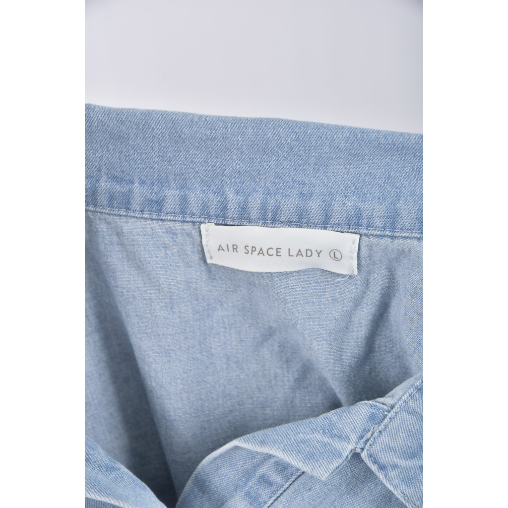 (M) air space lady丹寧牛仔質感藍色短袖上衣二手衣, , large