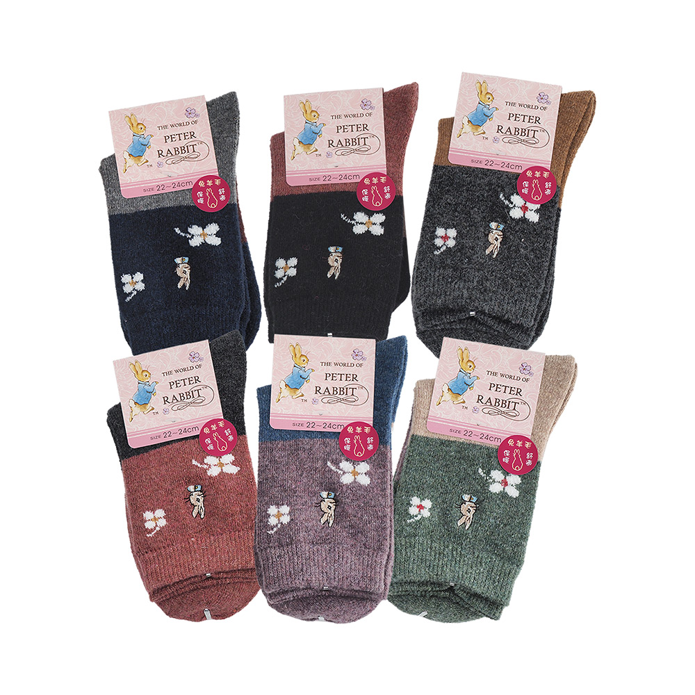 比得兔精繡兔羊毛女襪-圓小花-SK23016-6雙, , large