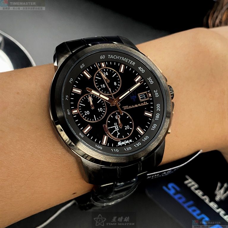 [星晴錶業]MASERATI手錶,44mm,R8873645001黑色錶面黑錶殼深黑色精鋼錶帶款, , large