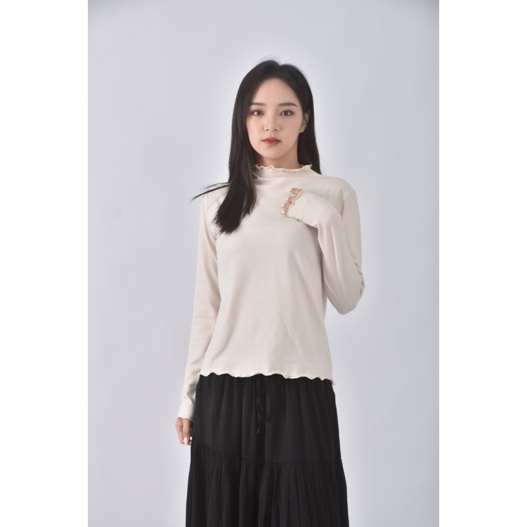 (S) jenny eyelet韓牌質感木耳邊杏色長袖上衣二手衣, , large