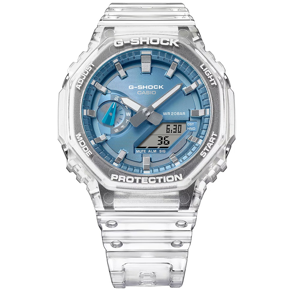 CASIO 卡西歐 G-SHOCK 半透明感 金屬蒸鍍工藝 雙顯電子錶 手錶 GA-2100BM-7A2, , large