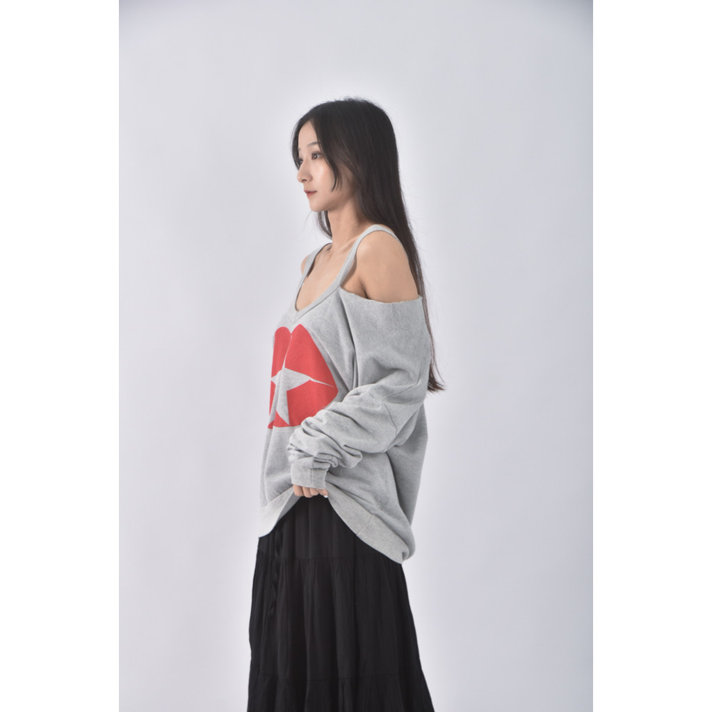 (L) lauren moshi棉質露肩灰色長袖上衣二手衣, , large