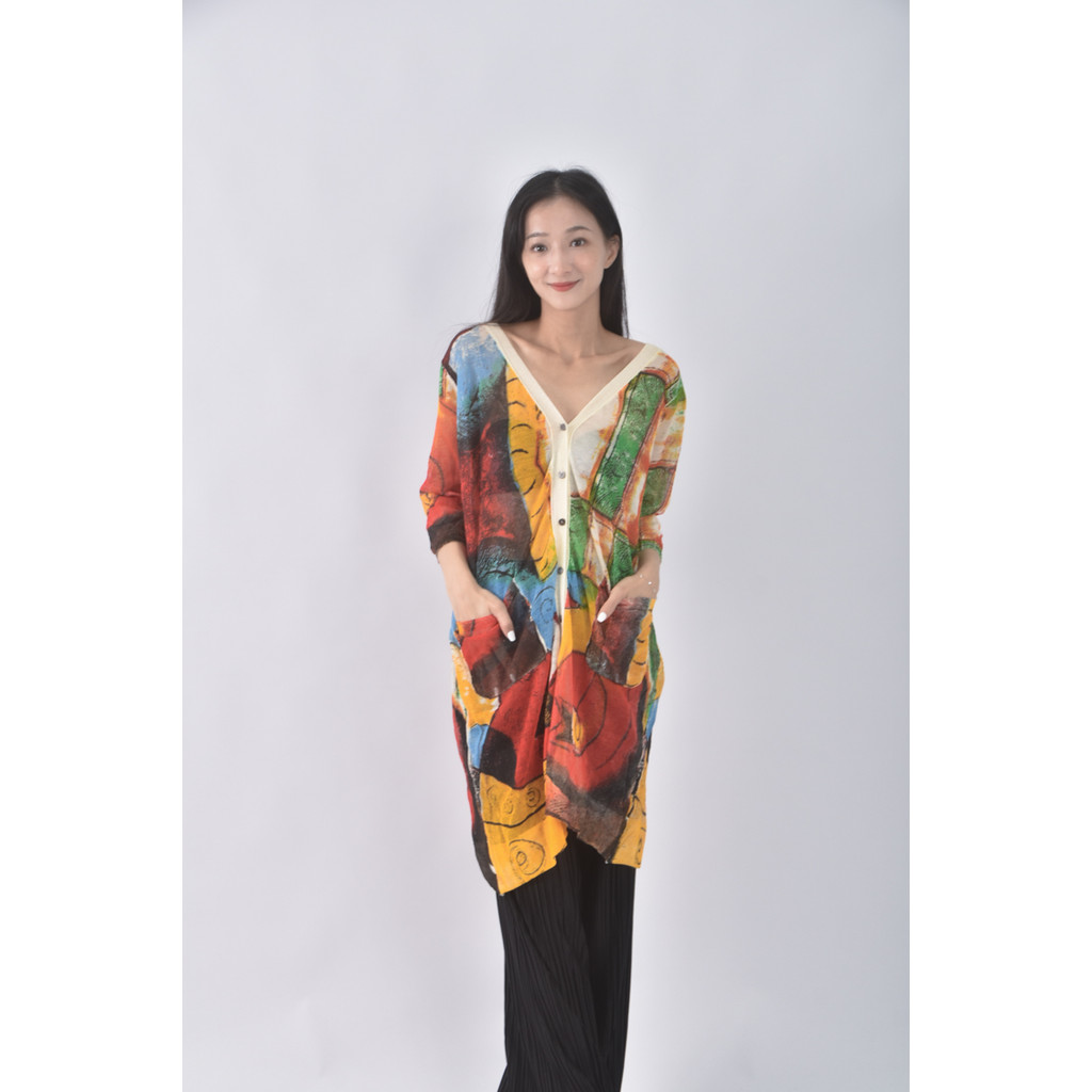 (L) 質感撞色橘色罩衫二手衣, , large