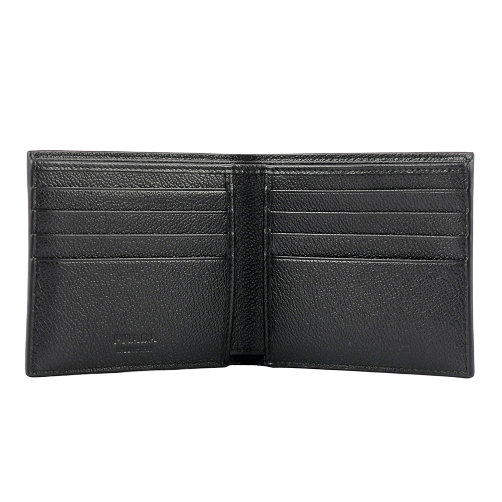 PRADA 三角牌Logo粒紋牛皮對開8卡短夾/黑色, , large
