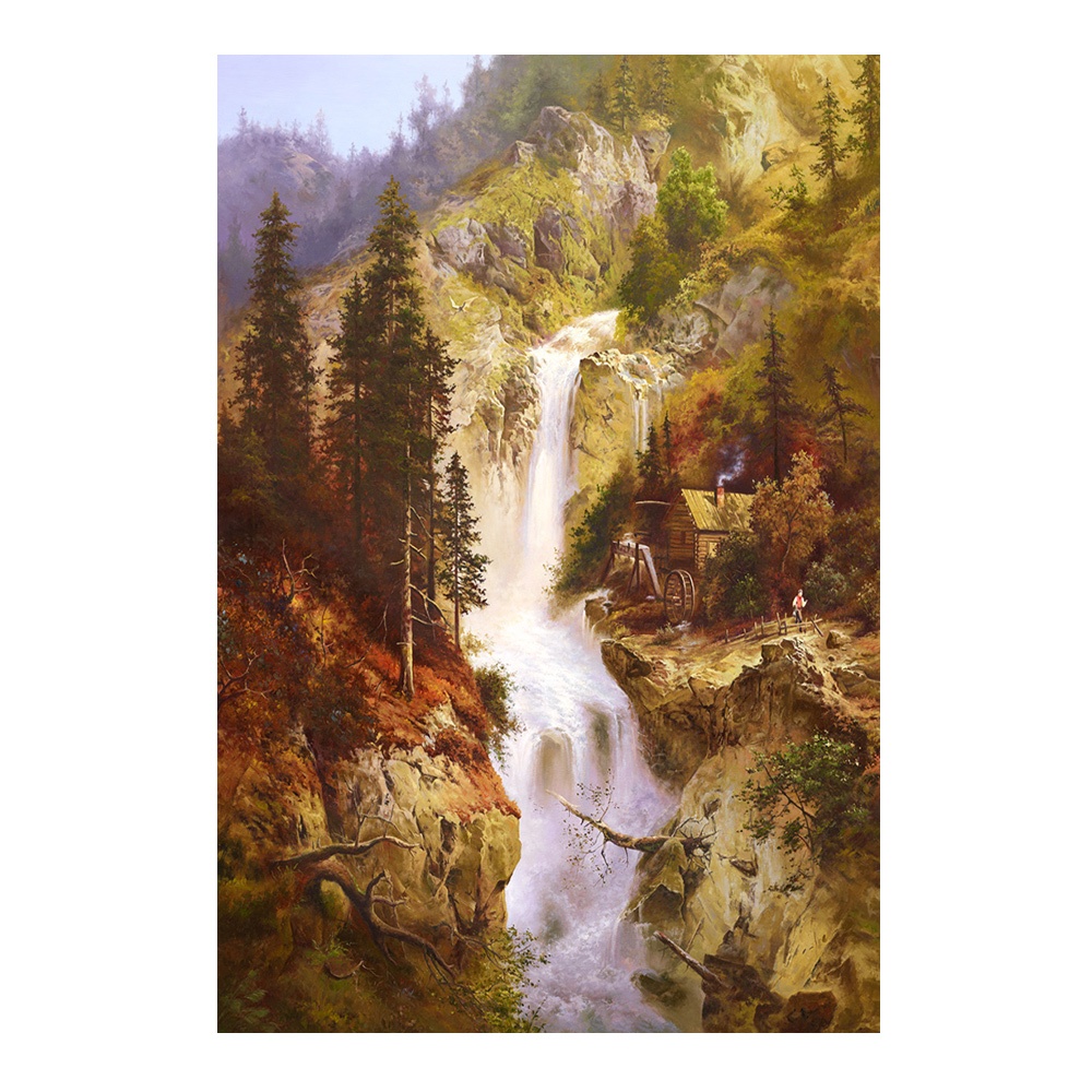 【御畫房】山谷飛瀑之三 國家一級畫師手繪油畫60×90cm(VF-109), , large