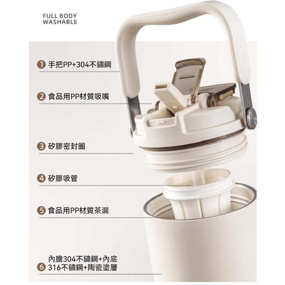 【H&R安室家】陶瓷易潔層雙飲保溫杯800ml(H88), , large