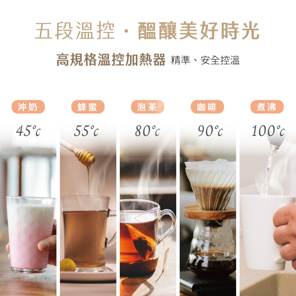 AIWA 愛華 1.5L三層防燙5段式控溫電茶壼 DKS1315 香檳金, , large