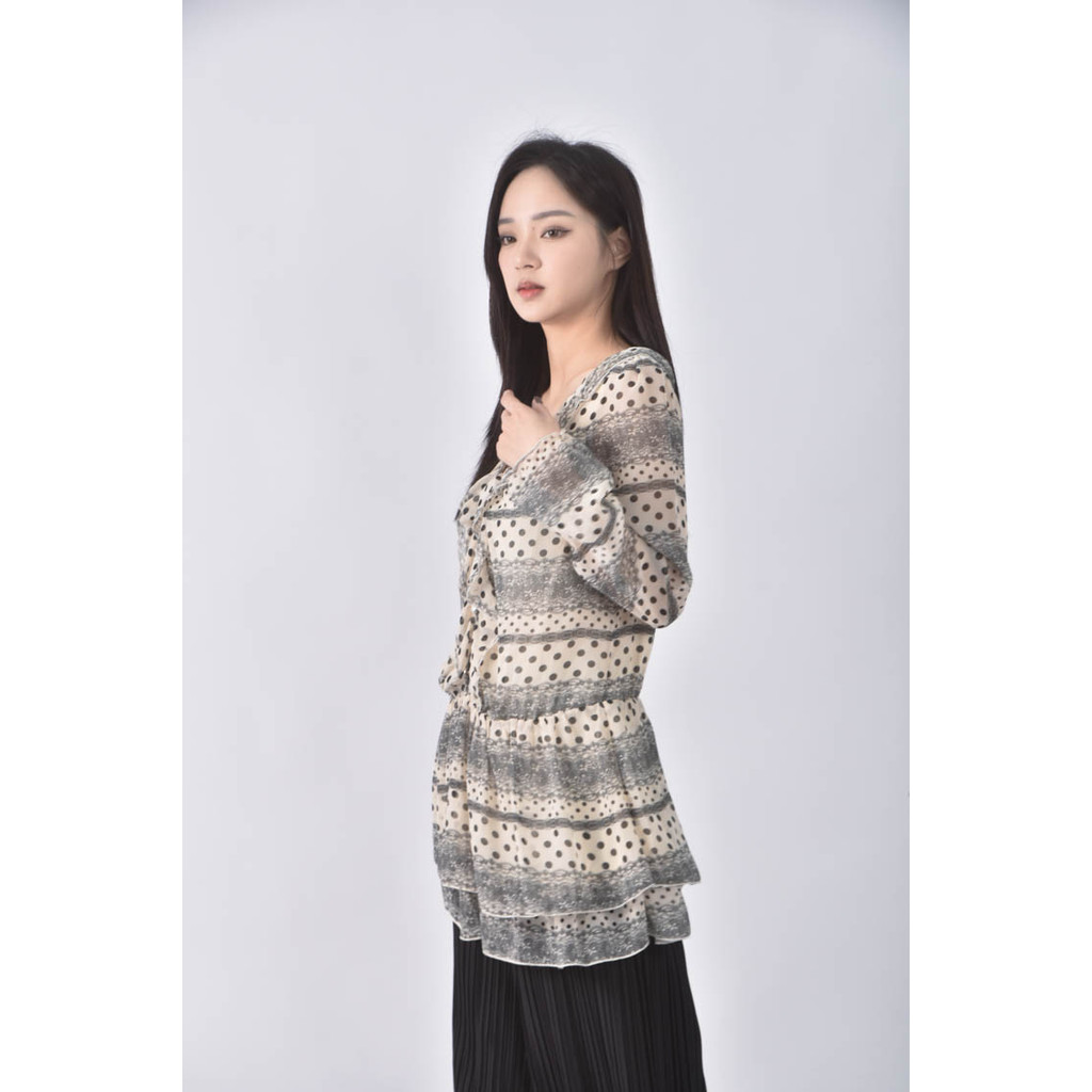 (M) lace點點白色長袖上衣二手衣, , large