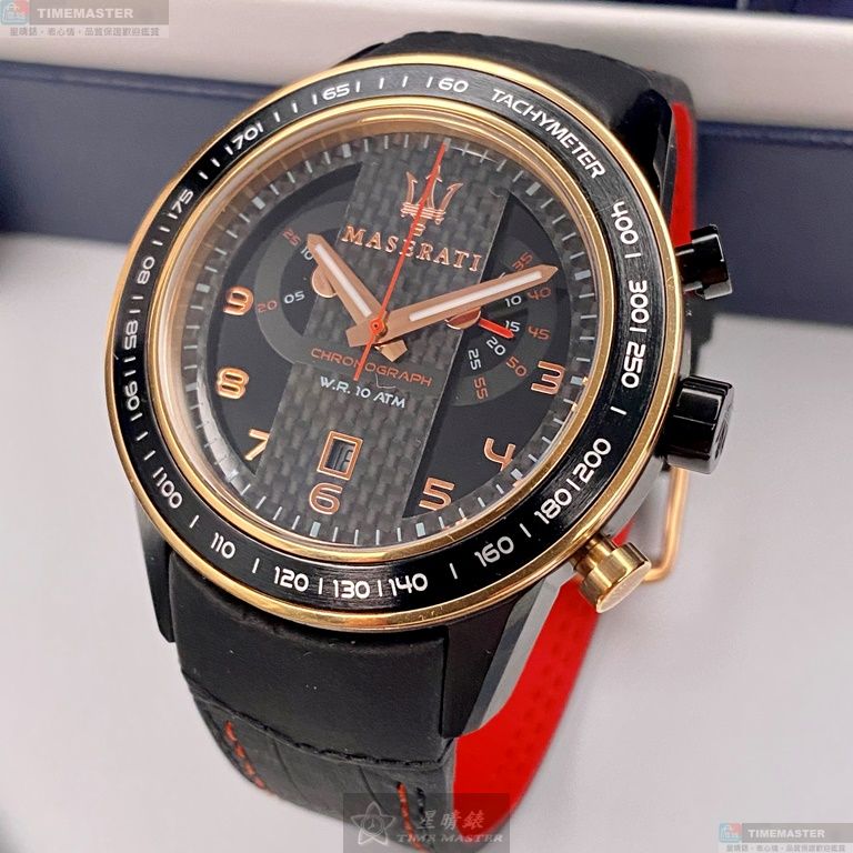 [星晴錶業]MASERATI手錶,46mm,R8873610003黑色錶面玫瑰金錶殼深黑色真皮皮革錶帶款, , large