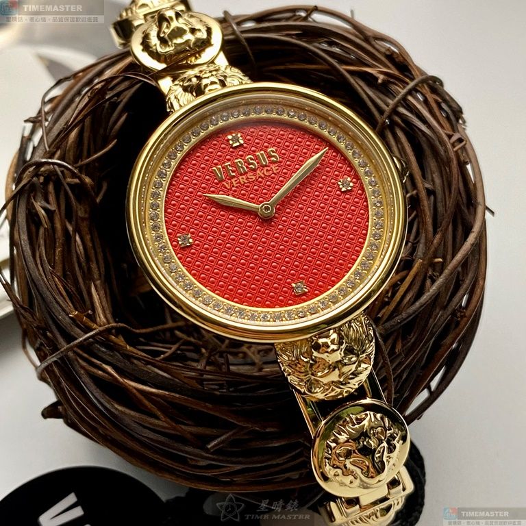 [星晴錶業]VERSUS VERSACE手錶,34mm,VV00090紅色錶面金色錶殼金色精鋼錶帶款, , large