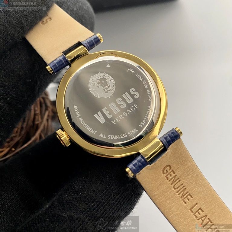 [星晴錶業]VERSUS VERSACE手錶,34mm,VV00335寶藍色錶面金色錶殼寶藍真皮皮革錶帶款, , large