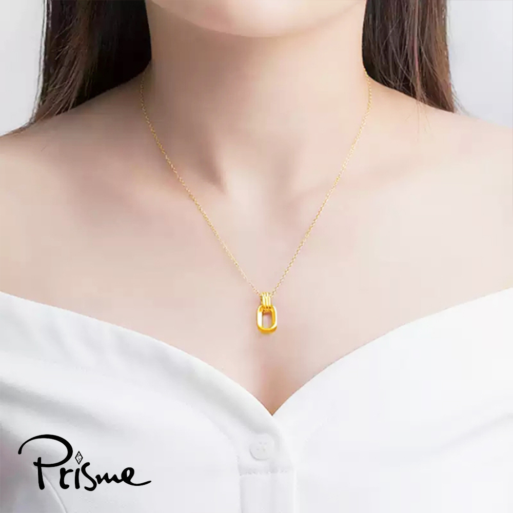 【Prisme Gold】黃金項鍊 幾何雙環 吊墜鍊墜項鍊 (金重：約0.08錢±0.03), , large
