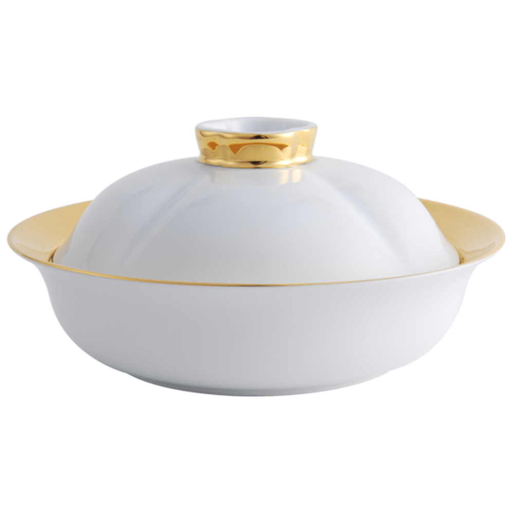 LEGLE - Auspicious Round Soup Bowl with Lid - Cracked Gold Edge, , large