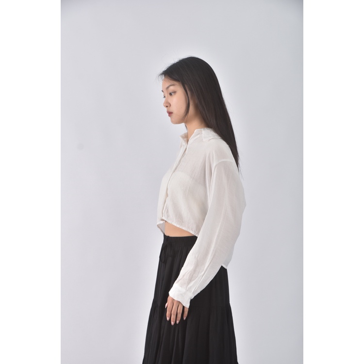(L) pick me韓牌修身短版質感白色長袖上衣二手衣, , large